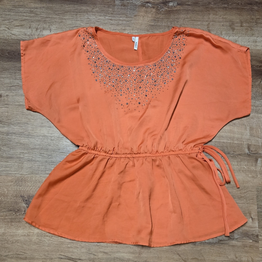 Studio Y Coral Flutter Sleeve Embellished Blouse Size Large